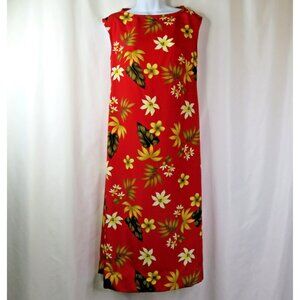 Hawaiian Dress Maxi Size Small ? Red Floral Long Muumuu Sheath Hand Made